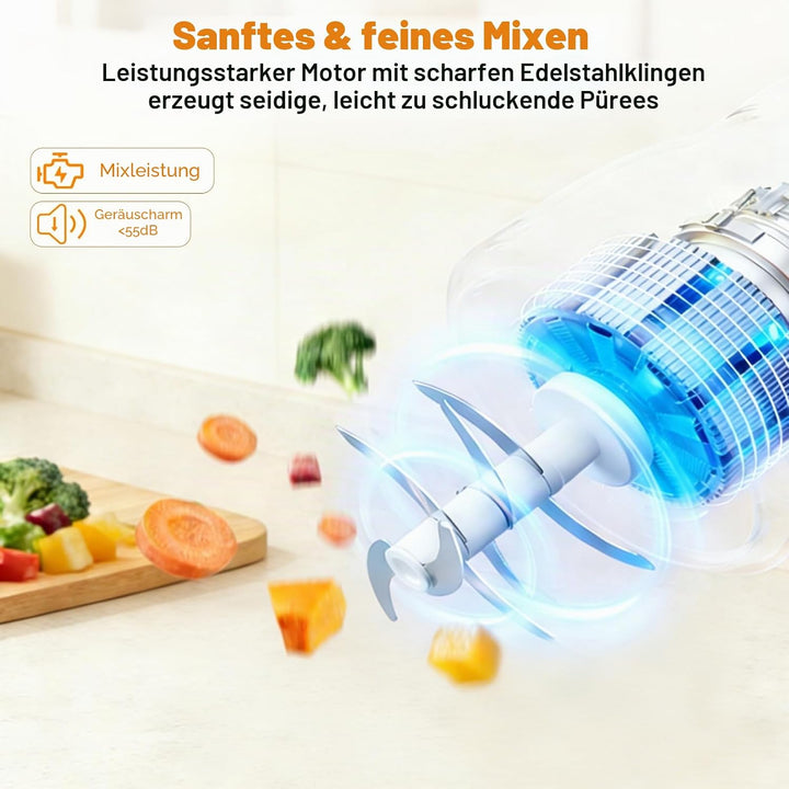 Babynahrungszubereiter 500 W – All-in-One-Gerät: Dampfgarer, Mixer, Wärmer &amp; Timer für alle Entwickl