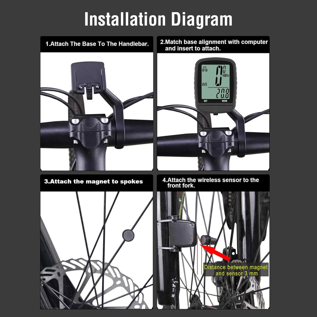 Fahrradcomputer Kabellos, 24 Funktionen Fahrradtacho Auto Schlaf Aufwachen Hintergrundbeleuchtung Re