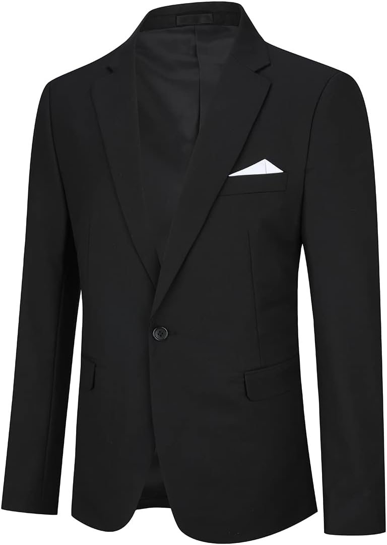 YOUTHUP Herren Sakko Slim Fit Anzugjacke für Business Hochzeit Eleganter 1 Knöpfen Blazer 3XL Schwar