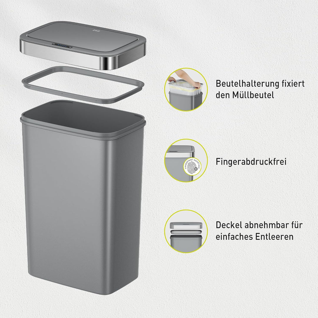 EKO Hana Deluxe 50L Mülleimer mit Sensor, Automatischer Mülleimer Küche, rechteckiger Bewegungssenso