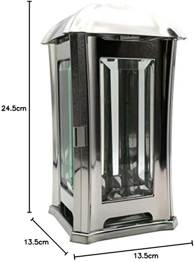 Grablaterne, Grablampe, Grablicht aus Edelstahl mit Facettenglasscheiben inkl. LED-Grablicht 24 cm 