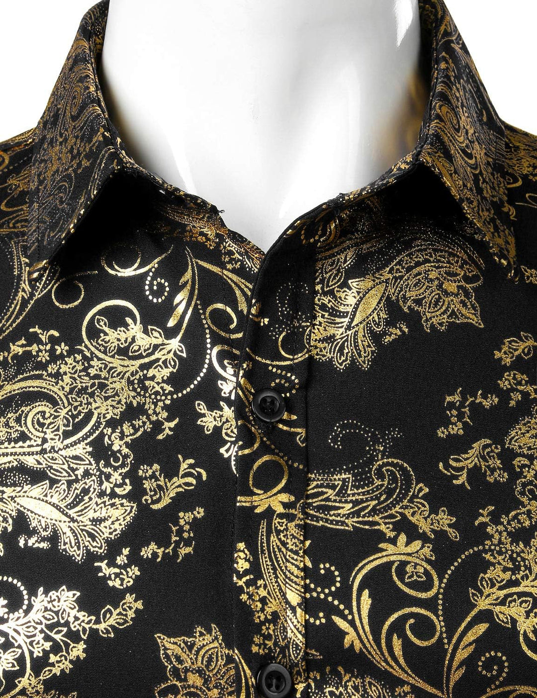 PARKLEES Herren Luxus Paisley Gemustert Golden Glänzend Slim Fit Freizeithemd XL Schwarz Golden, XL