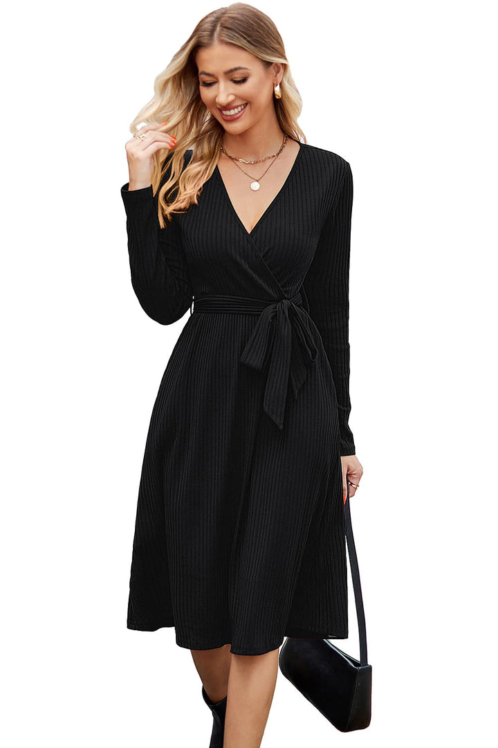 Newshows Strickkleid Damen Herbstkleid V Ausschnitt Pulloverkleid Winterkleid Kleid mit Taschen für