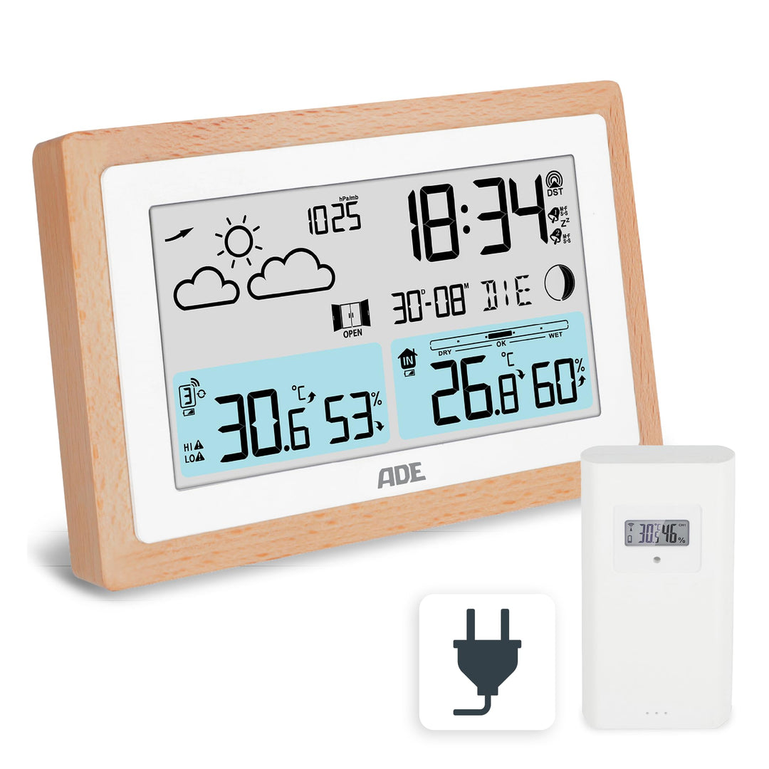 ADE Digitale Wetterstation Funk mit Aussensensor | Innen- und Aussentemperatur | Hygrometer, Baromet