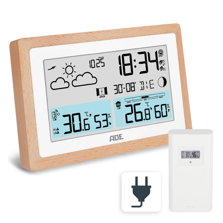 ADE Digitale Wetterstation Funk mit Aussensensor | Innen- und Aussentemperatur | Hygrometer, Baromet