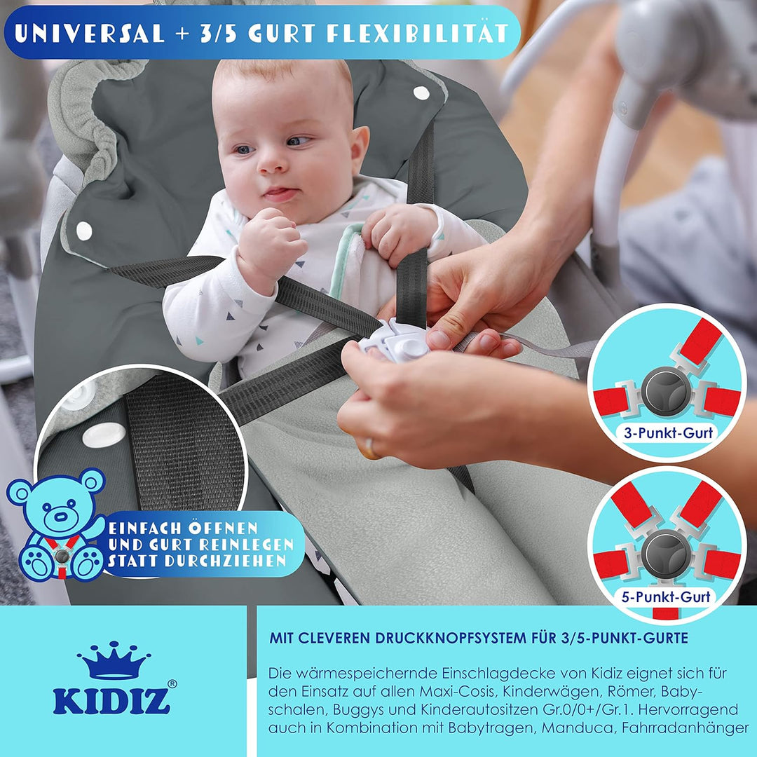 KIDIZ® Baby Einschlagdecke Babyschale Winter Herbst Babydecke mit Tasche Universal Fusssack kompatib
