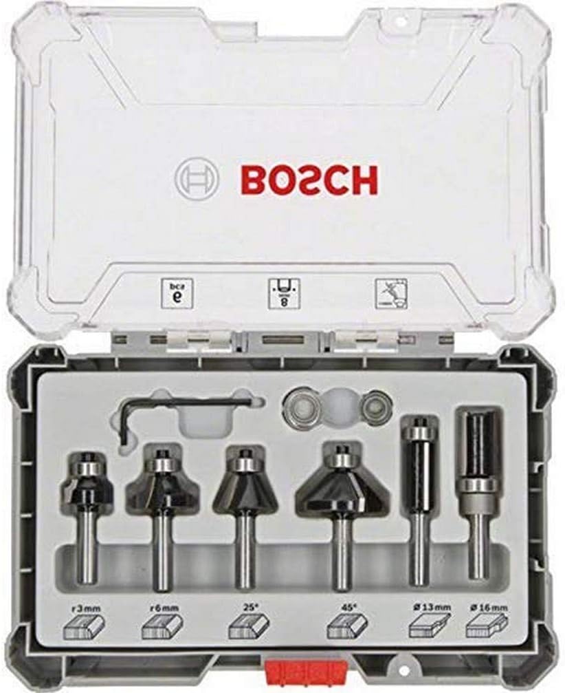 Bosch Professional 12V System Akku Kantenfräse GKF 12V-8 + 6tlg. Rand- und Kantenfräser Set