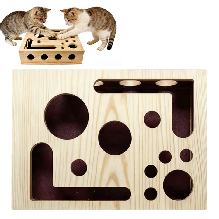 Katzenkratzpuzzle Anreicherungsbox, 30x25cm Holz Katzen Kratzbrett, Kratzpappe für Katzen, Katzenspi
