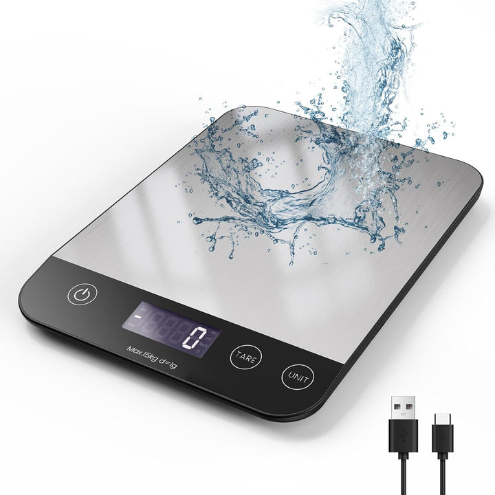 Wiederaufladbar Digitale Küchenwaage, USB C Elektronik Küchenwaage, 15 kg Hochpräzise 1g/0.1oz Leben