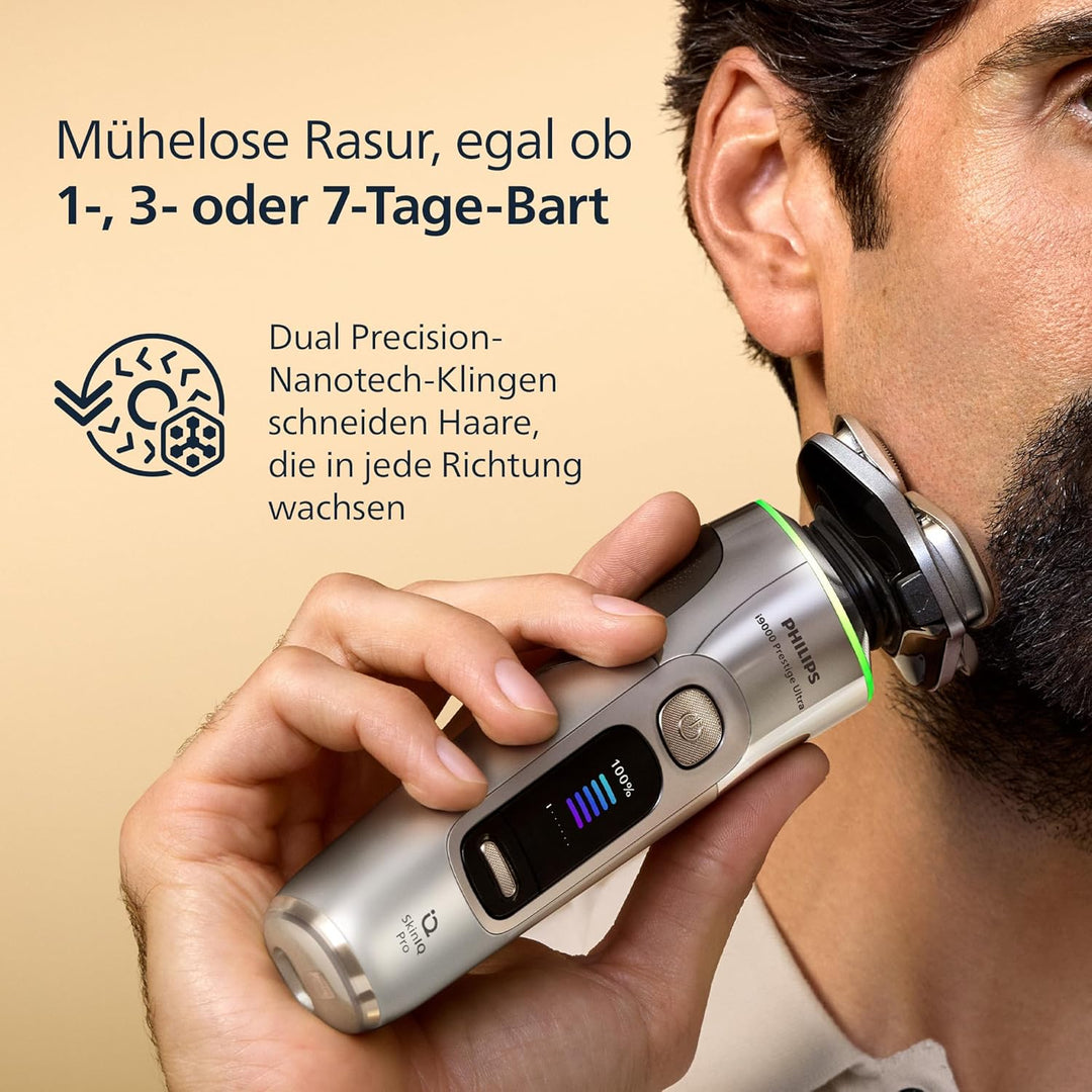 Philips Rasierer i9000 Prestige Ultra, Nass- und Trockenrasiererr, chrom, Druck- und Bewegungssensor