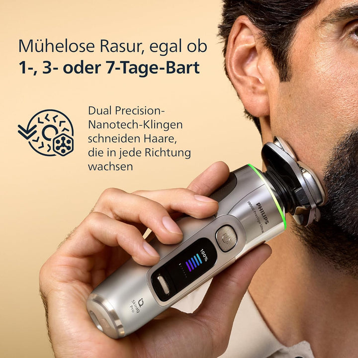 Philips Rasierer i9000 Prestige Ultra, Nass- und Trockenrasiererr, chrom, Druck- und Bewegungssensor