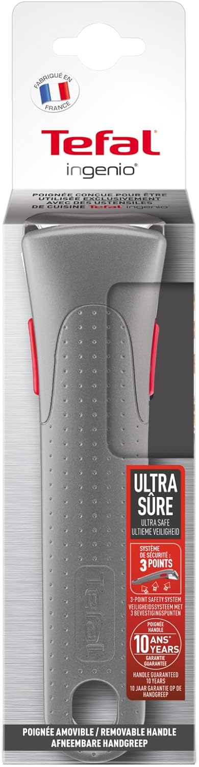 Tefal Ingenio L9863702 Abnehmbarer Griff, grau, stapelbar, 3-Punkt-Sicherheitsverriegelung, belastba