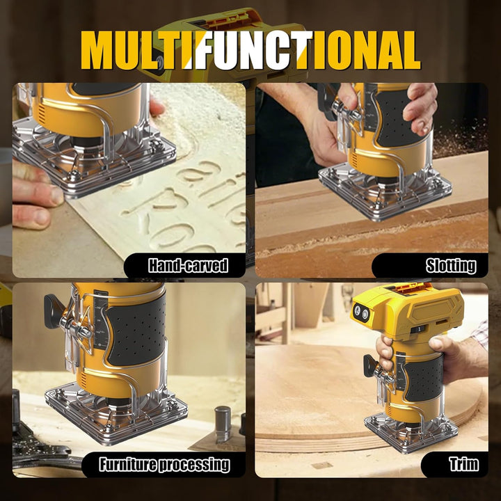 Akku Oberfräse kompatibel mit Dewalt 20V-Akku (ohne Akku), 800 W bürstenloser Holztrimmer mit 10000–