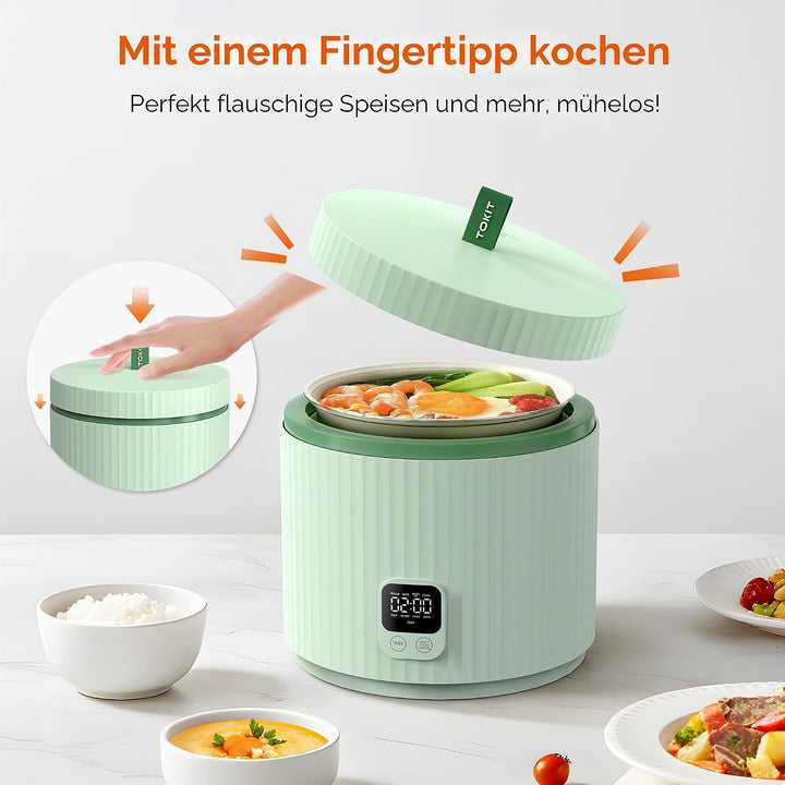 TOKIT Reiskocher 1.5L Mini Elektrische Reis Kocher, Multifunktionskocher mit Keramik Antihaftbeschic