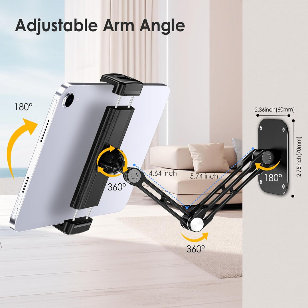 Lucrave Tablet Wandhalterung, Aluminium ausziehbare iPad Wandhalterung, mit 360° drehbarer Basis ein