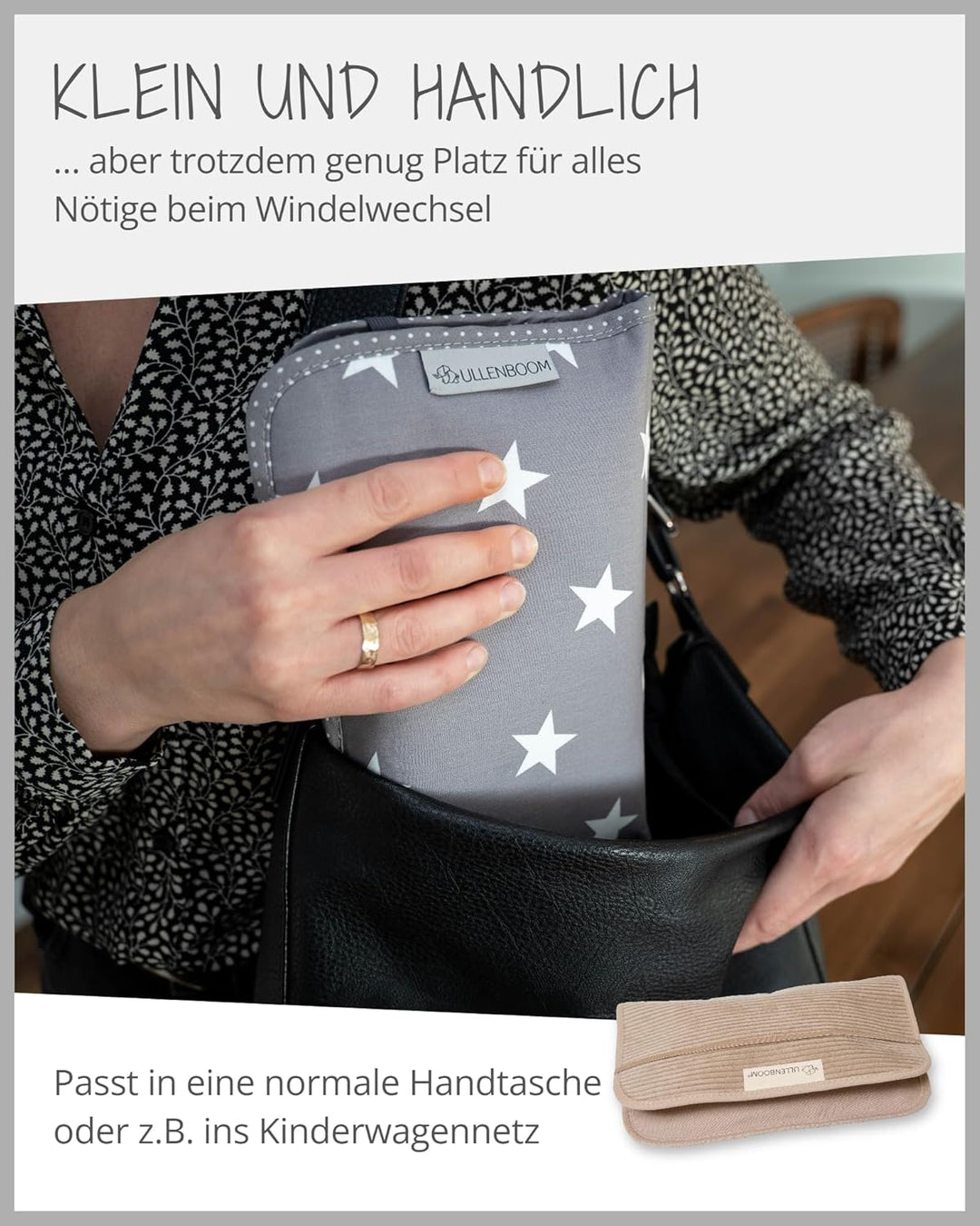 ULLENBOOM Windeltasche für unterwegs, Cord Sand, Made in EU - Wickeltasche für bis zu 3 Windeln, Feu