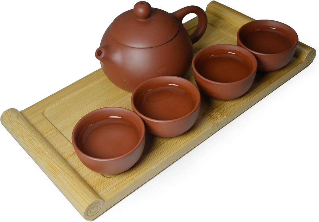 Yixing Teekanne aus Ton, 4 Tassen, traditionelles chinesisches Kung-Fu-Tee-Set (rot) Lila,rot, Lila,