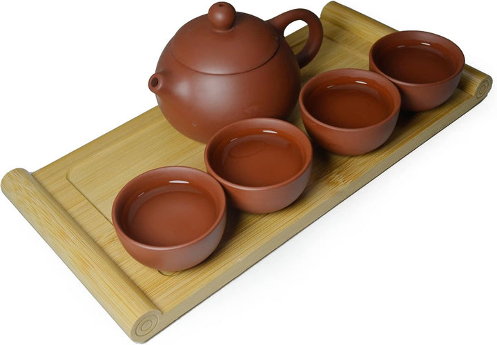 Yixing Teekanne aus Ton, 4 Tassen, traditionelles chinesisches Kung-Fu-Tee-Set (rot) Lila,rot, Lila,