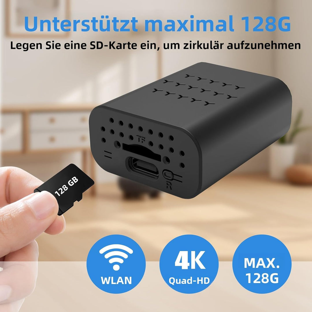 Mini Kamera, 4K HD WLAN Überwachungskamera mit Nachtsicht, Bewegungserkennung, Remote Viewing für Si