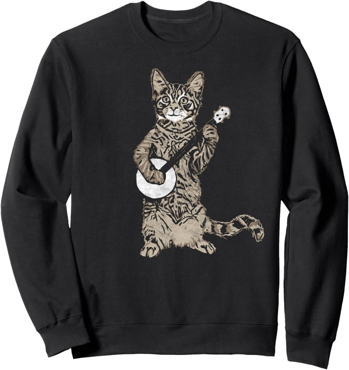 Banjo Cat - Funny Retro Style Bluegrass & Tabby Cat Lover Sweatshirt