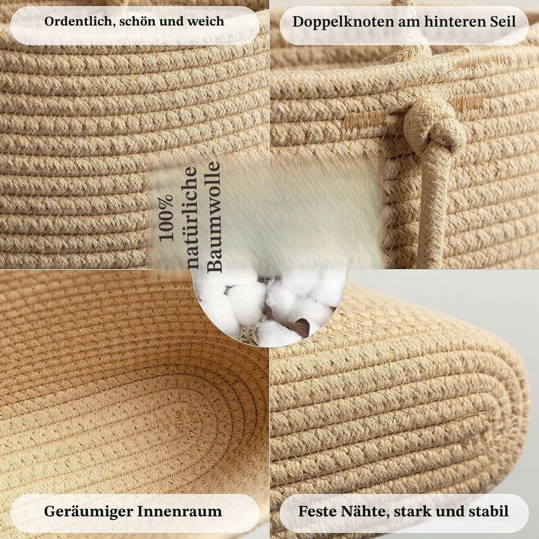Royiwe Hängeorganizer Organizer Wand, Premium Leinen mit 3 stufiger Hängekorb aus Baumwollseil geweb