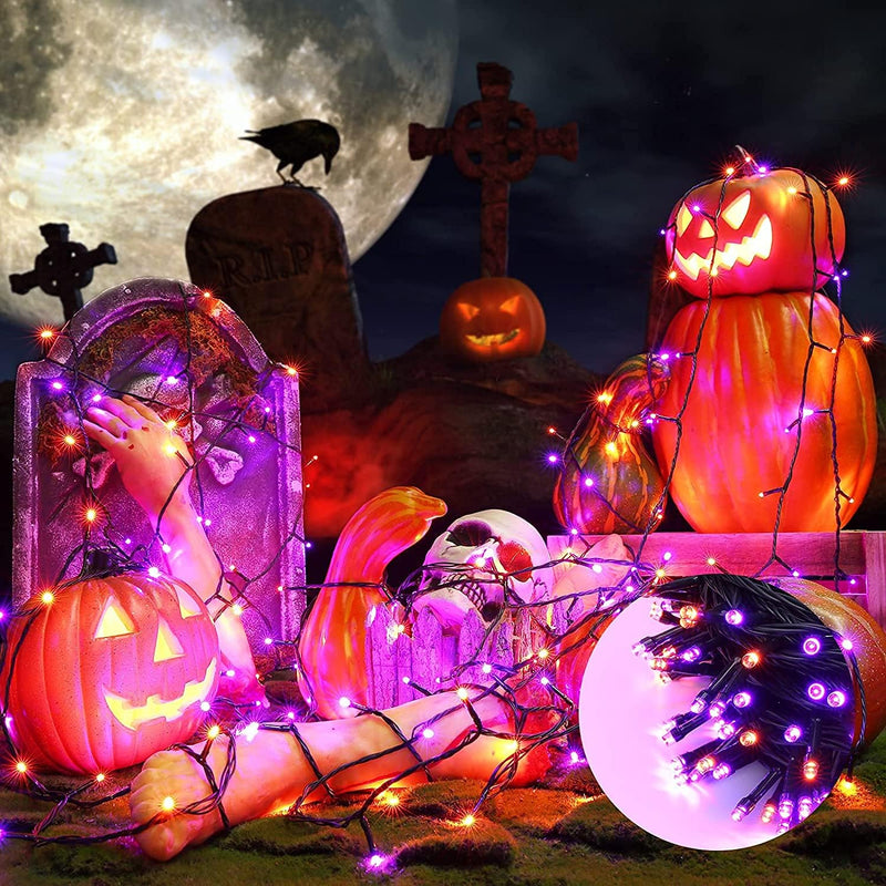 BrizLabs Halloween Deko Lichterkette Orange Lila, 20M 200 LED Aussen Weihnachten Lichterketten Steck