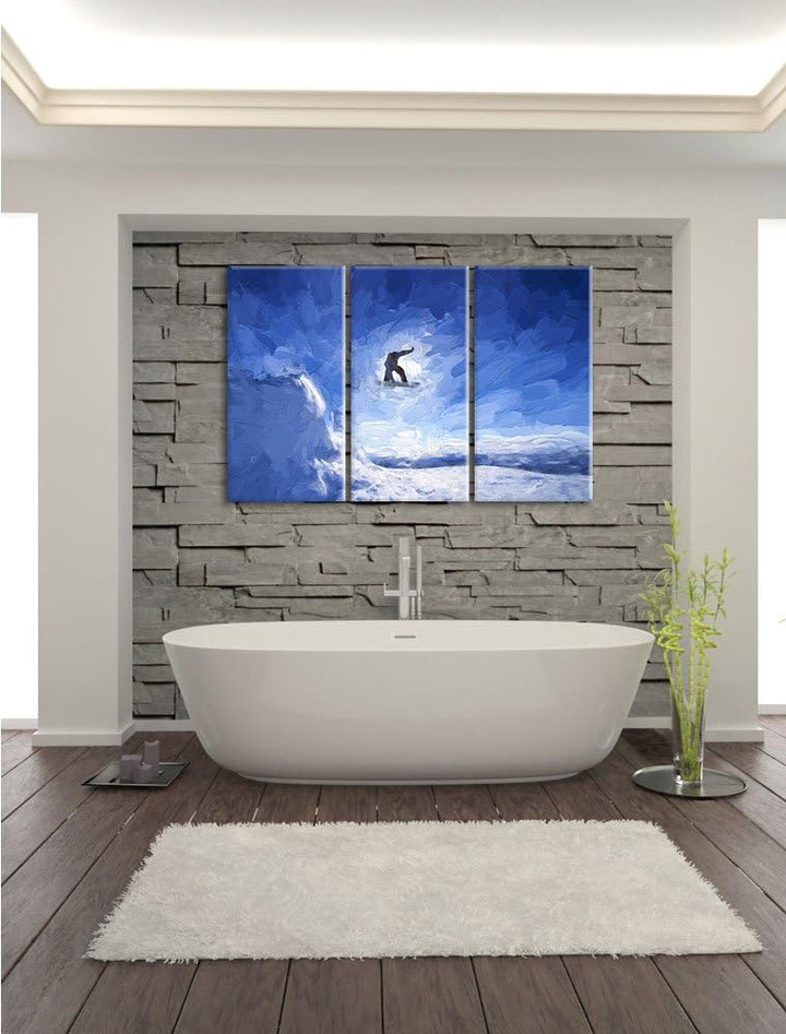Pixxprint Snowboard Sprung, Extremsport Pinsel Effekt 3-Teiler Leinwandbild 120x80 Bild auf Leinwand