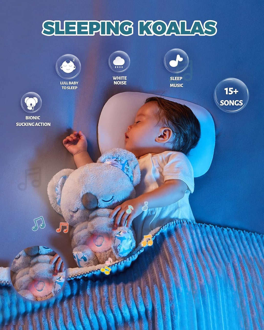 Super Wings Auby Soothe 'n' Cuddle Koala, Plüschspielzeug mit 10 Schlafliedern, Lichtern und rhythmi