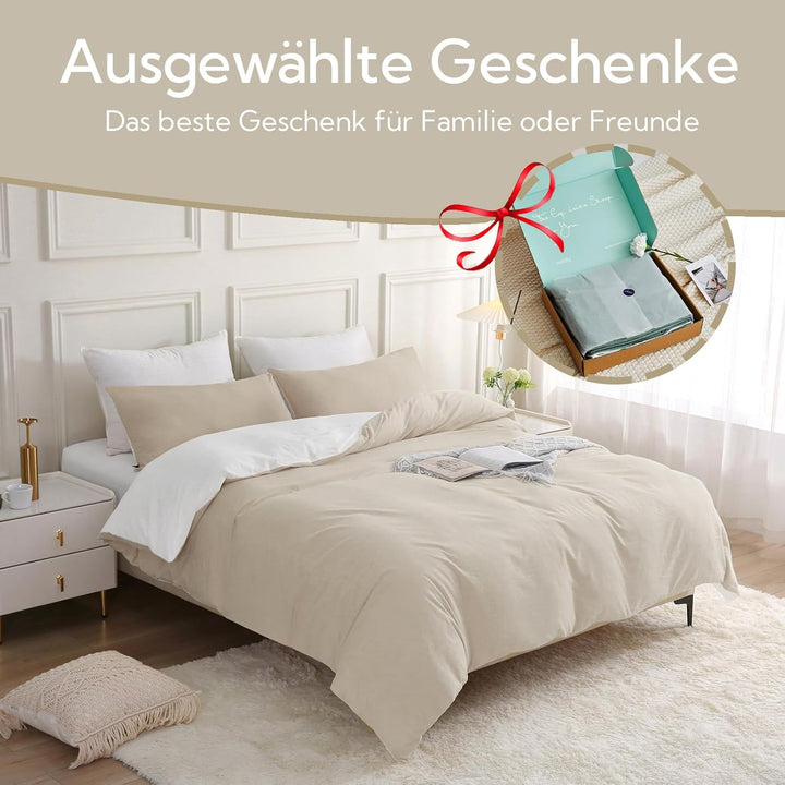 MILDLY Bettwäsche 135x200 Baumwolle, Bettwäsche-Sets Kamel Beige 2 Teilig mit Reissverschluss Ähnlic
