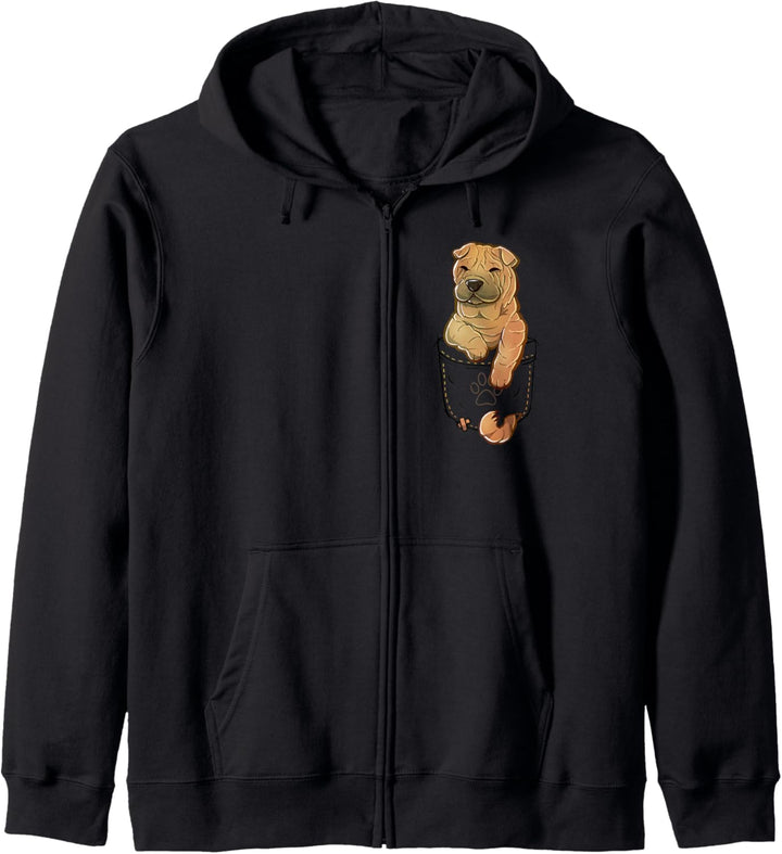 Pocket Cute Shar Pei Puppy Süsser Shar Pei-Welpe Kapuzenjacke