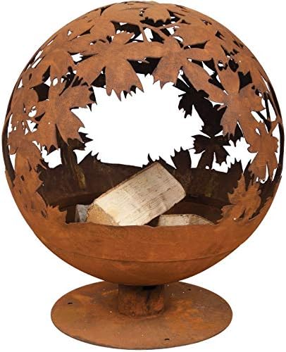 Jet-Line Feuerstelle World Firebowl Kugel in Rostoptik Motiv Blätter 58 x 58 x 66 cm Feuerball Garte