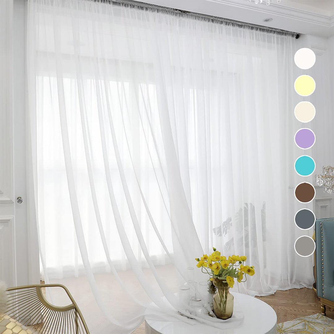 ABCHOME Elfenbeinfarbene transparente Vorhänge, 330 cm lang, 2 Paneele, Stangentasche, Voile, halbtr