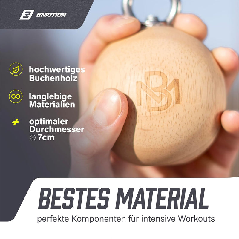 Müller & Blum Klimmzug Griffe Holz, Pull Up Balls zur Steigerung der Griffkraft, Trainingskugeln kle
