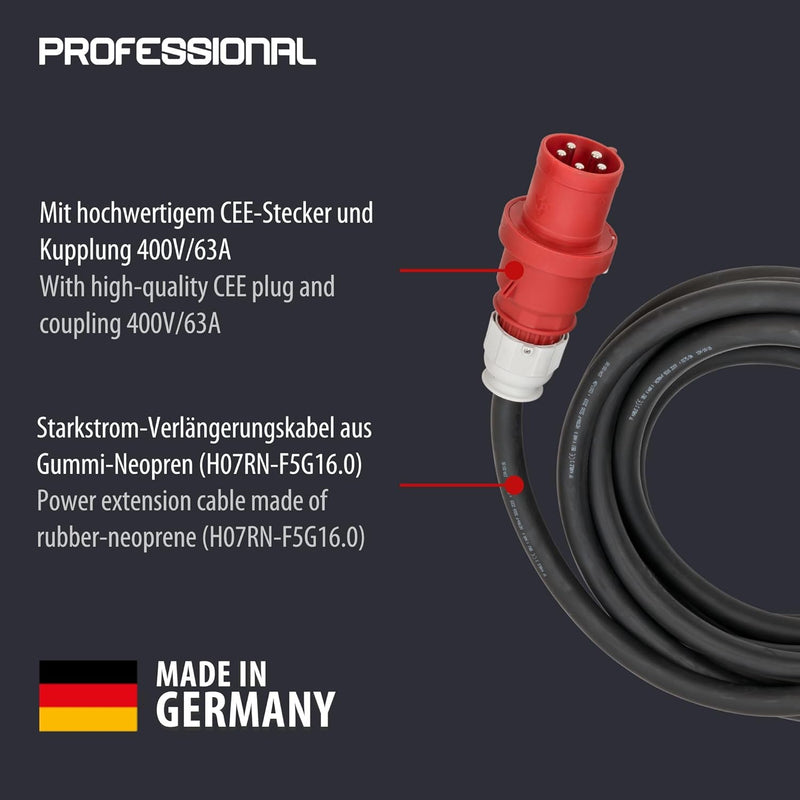 Brennenstuhl CEE Verlängerungskabel IP44 (20m Kabel, H07RN-F 5G16,0, 400V/63A 5-polig mit CEE Stecke