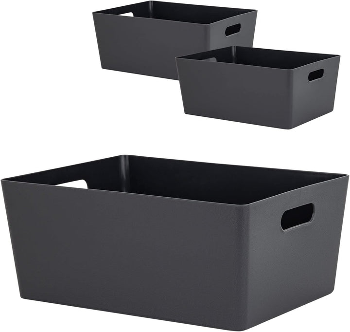 3 x Ordnungsbox - 15 cm hoch - anthrazit - 26 x 35 cm - DINA4-Format - - Ordnungskorb - Regalorganiz