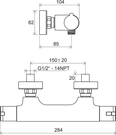 DUSCHARMATUREN THERMOSTAT-DUSCHARMATUR TERMO 100 TE 032.00/150 RAVAK