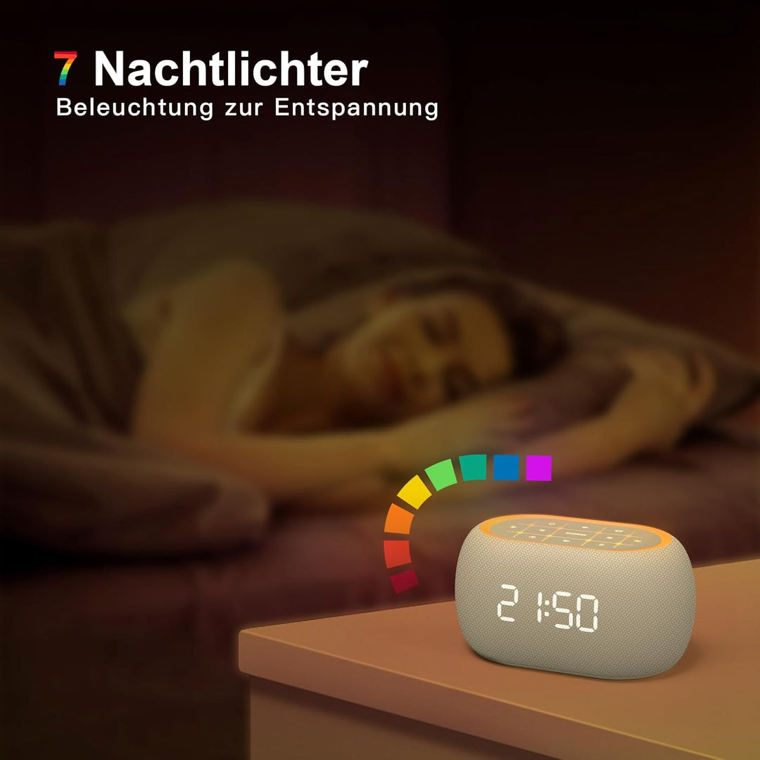 ANJANK Digitaler Radiowecker 4-in-1 mit Bluetooth Lautsprecher, Wecker mit 7 Farben Nachtlicht, UKW