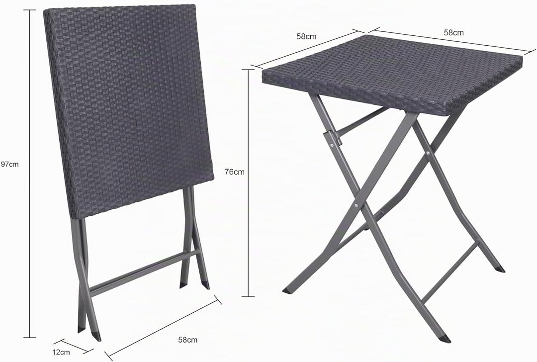aro Outdoor Klapptisch, Stahl und Polypropylen, Rattan Optik, Grau, 58 x 58 x 76 cm, Wetterfest, für