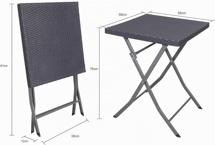 aro Outdoor Klapptisch, Stahl und Polypropylen, Rattan Optik, Grau, 58 x 58 x 76 cm, Wetterfest, für