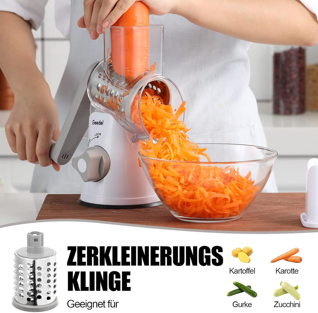 Käsereibe, Reibe für Gemüse mit 3 Trommelblättern, Trommelreibe Schnelleres und Einfaches Schneiden,