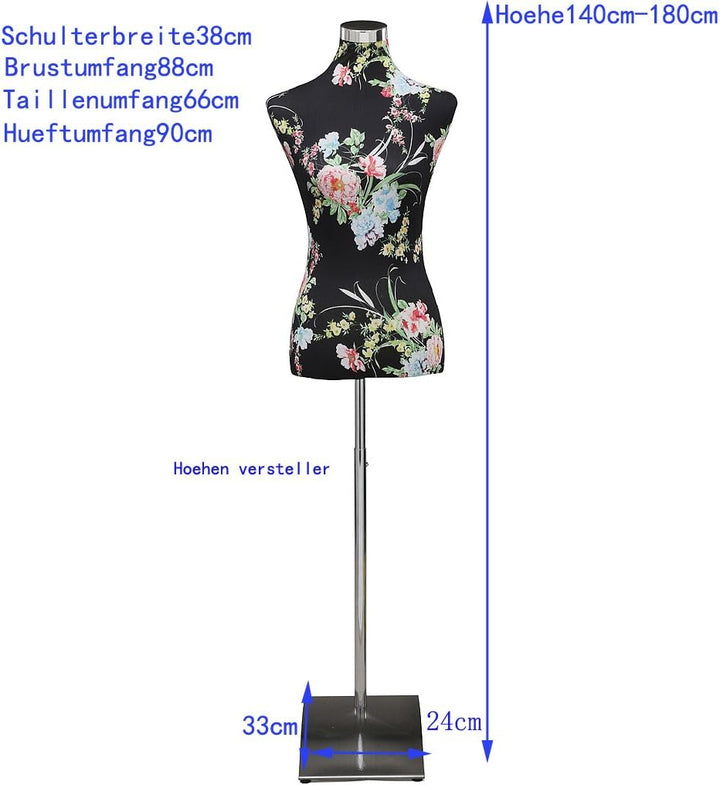 Loywe Schneiderpuppe Damenbüste Büste Torso Gr.36/38 | LW6022 S mit Rote Blume, S mit Rote Blume