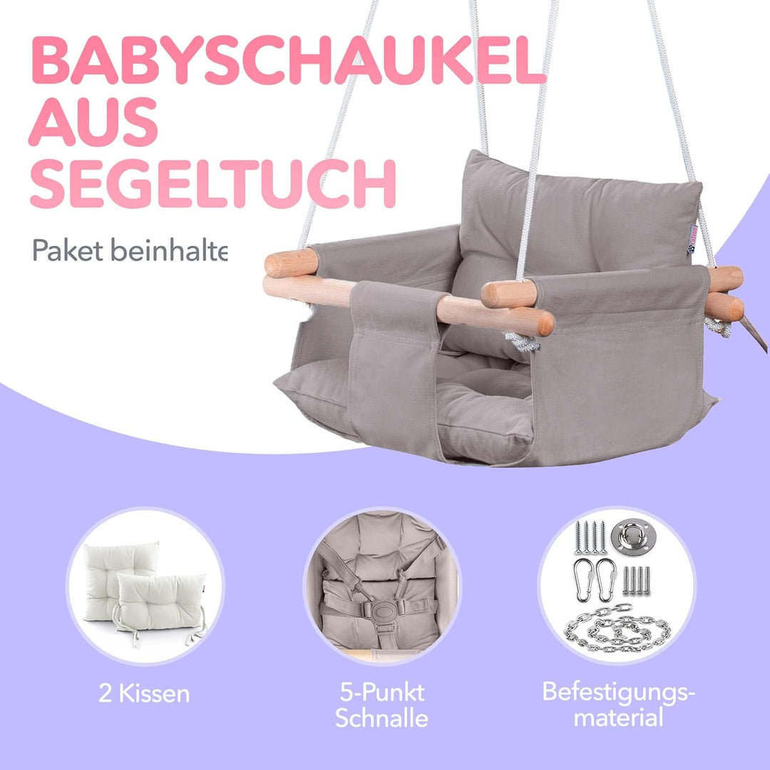 Cateam - Baby schaukel Holz Indoor, Outdoor, Garten. Babyschaukel mit Sicherheitsgurt. Innen Baby ha