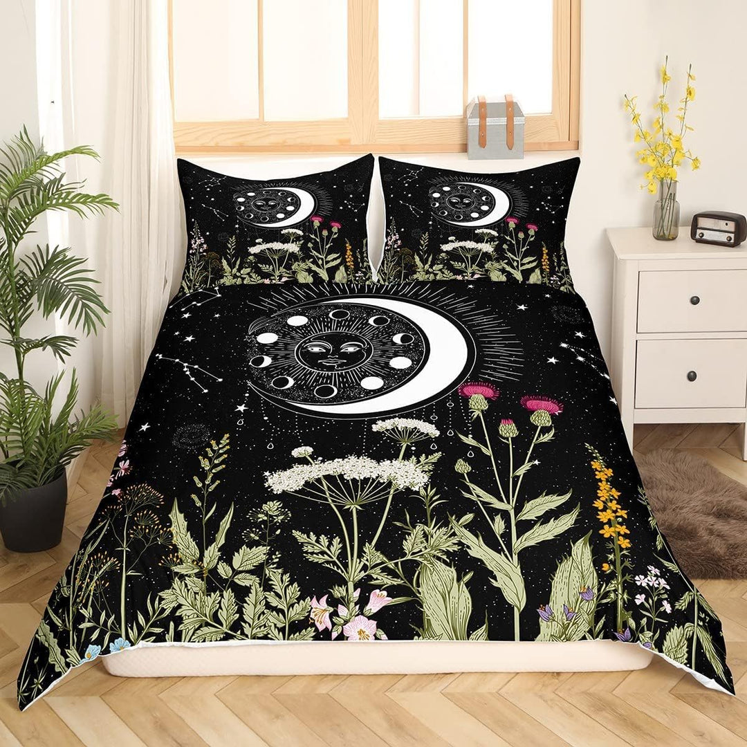 Loussiesd Sonne-Mond-Bettbezug Bettwäsche Set für Kinder Sterne Weltraum psychedelisch Bettbezug Jun