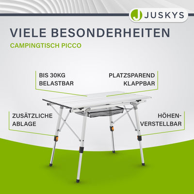 Juskys Campingtisch Picco - Aluminium Tisch 90 x 52 cm leicht, klappbar, höhenverstellbar - Camping,