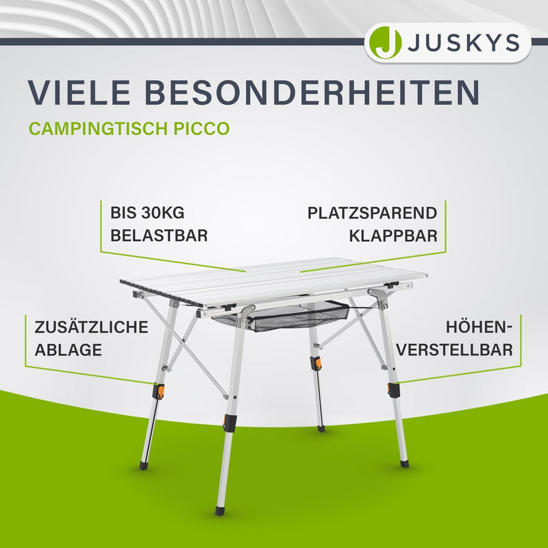 Juskys Campingtisch Picco - Aluminium Tisch 90 x 52 cm leicht, klappbar, höhenverstellbar - Camping,