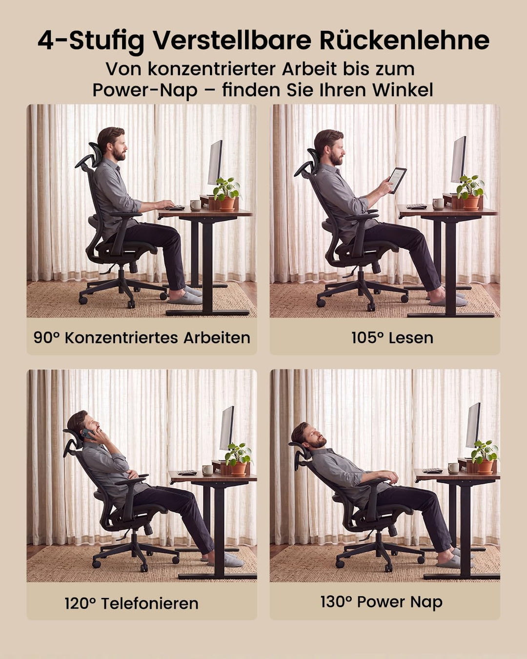 ProtoArc EC200 Pro Ergonomisch Netz-Bürostuhl mit Verstellbarer Sitztiefe