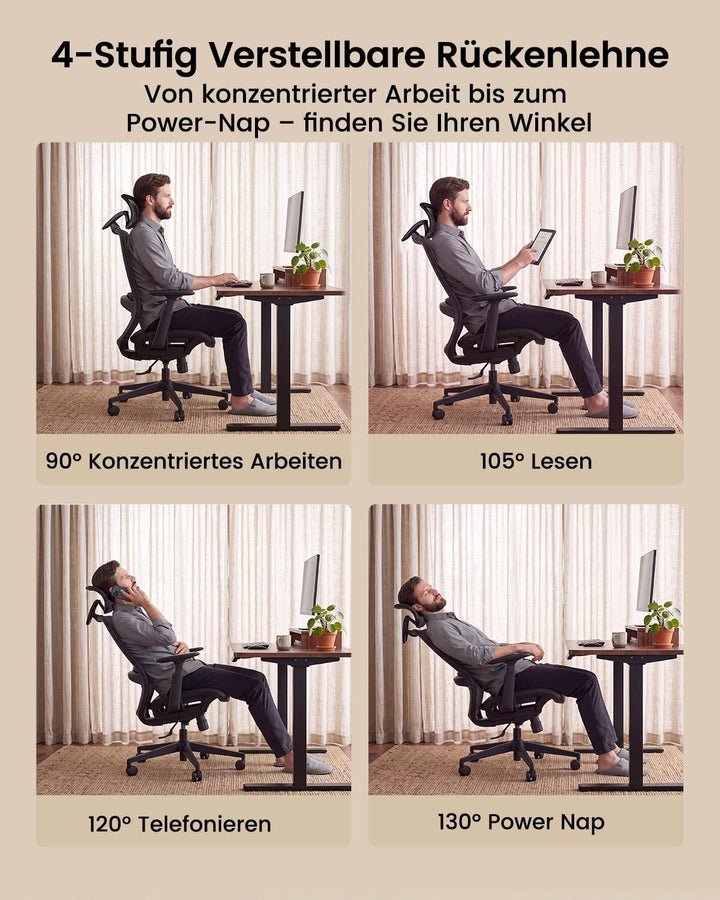 ProtoArc EC200 Pro Ergonomisch Netz-Bürostuhl mit Verstellbarer Sitztiefe