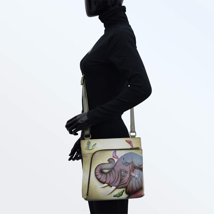 Anuschka Handbemalte Crossbody Tasche mit Organizerfach &amp; RFID-Schutz Hypnotic Hortensien, Hypnotic