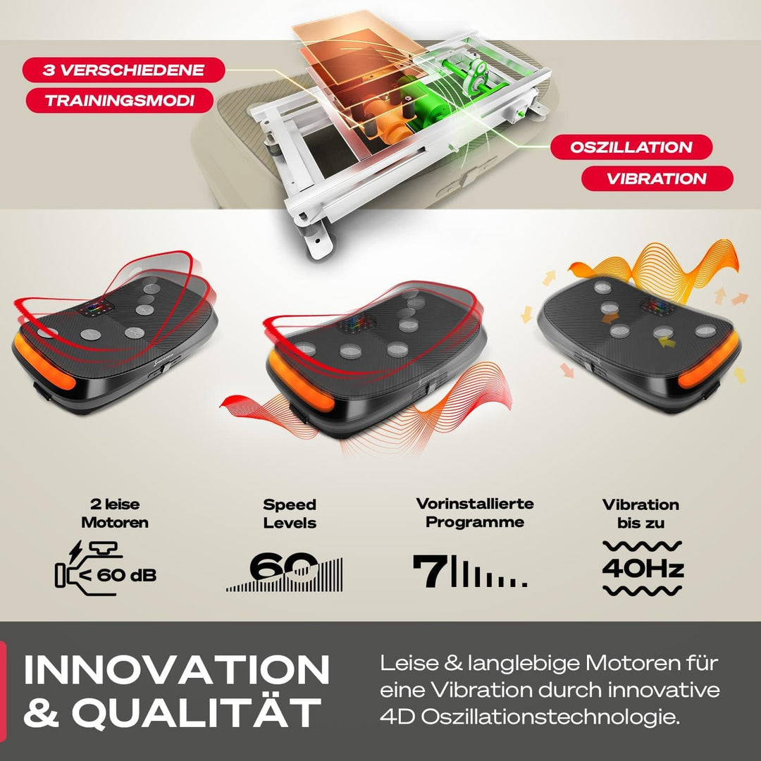 Sportstech 4D Vibrationsplatte VP400 im Curved Design + Trainings-Videos, Color Touch Display, Riese