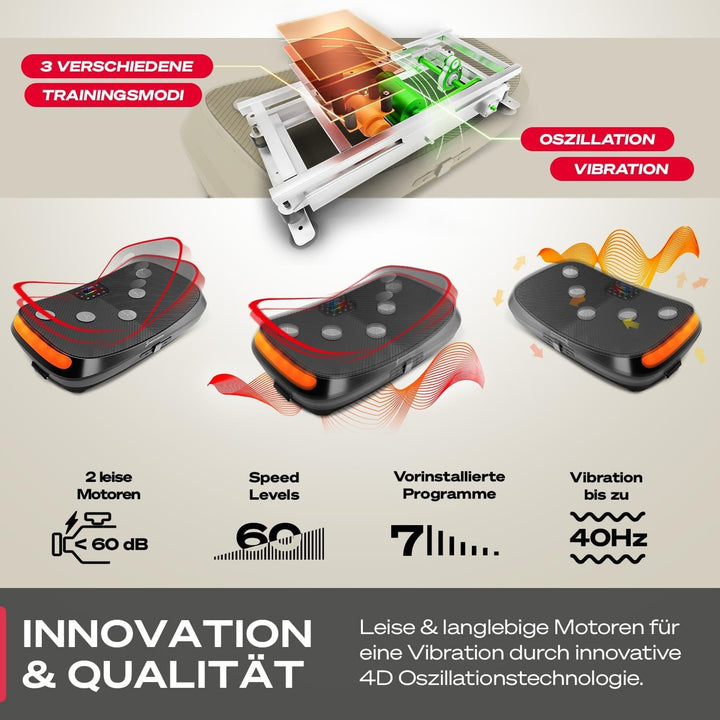 Sportstech 4D Vibrationsplatte VP400 im Curved Design + Trainings-Videos, Color Touch Display, Riese